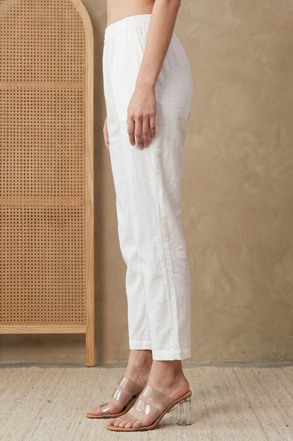 White Solid Pure Cotton Straight Fit Pants
