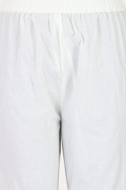 White Solid Pure Cotton Straight Fit Pants