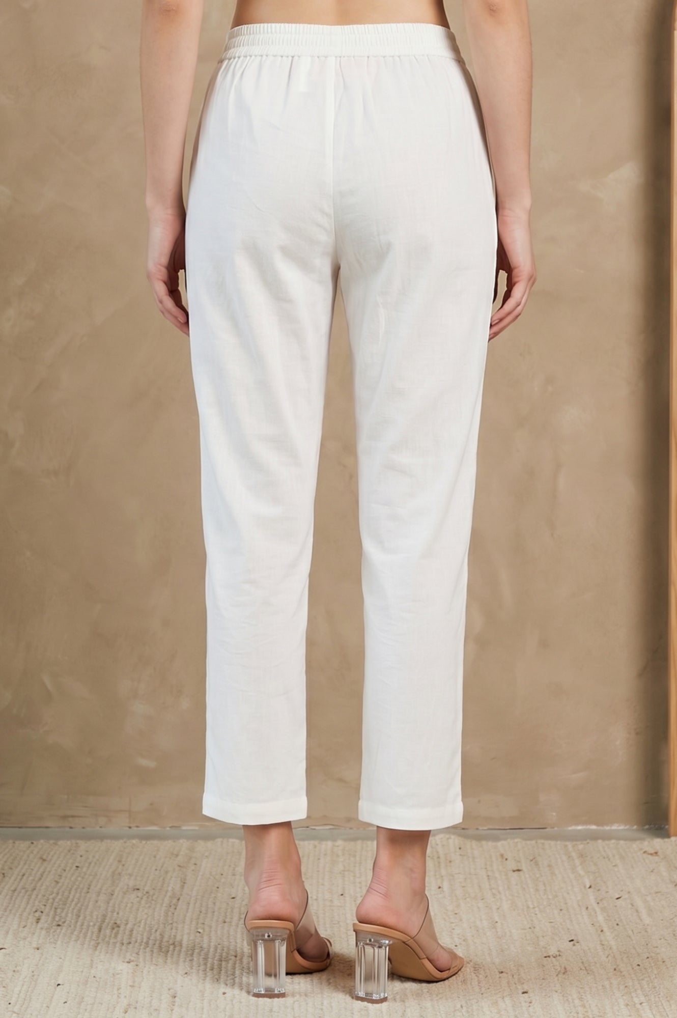 White Solid Pure Cotton Straight Fit Pants
