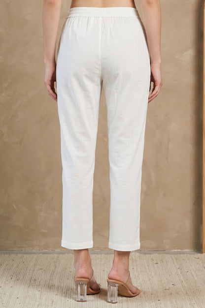 White Solid Pure Cotton Straight Fit Pants