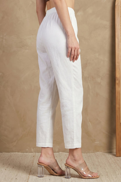 White Solid Pure Cotton Straight Fit Pants