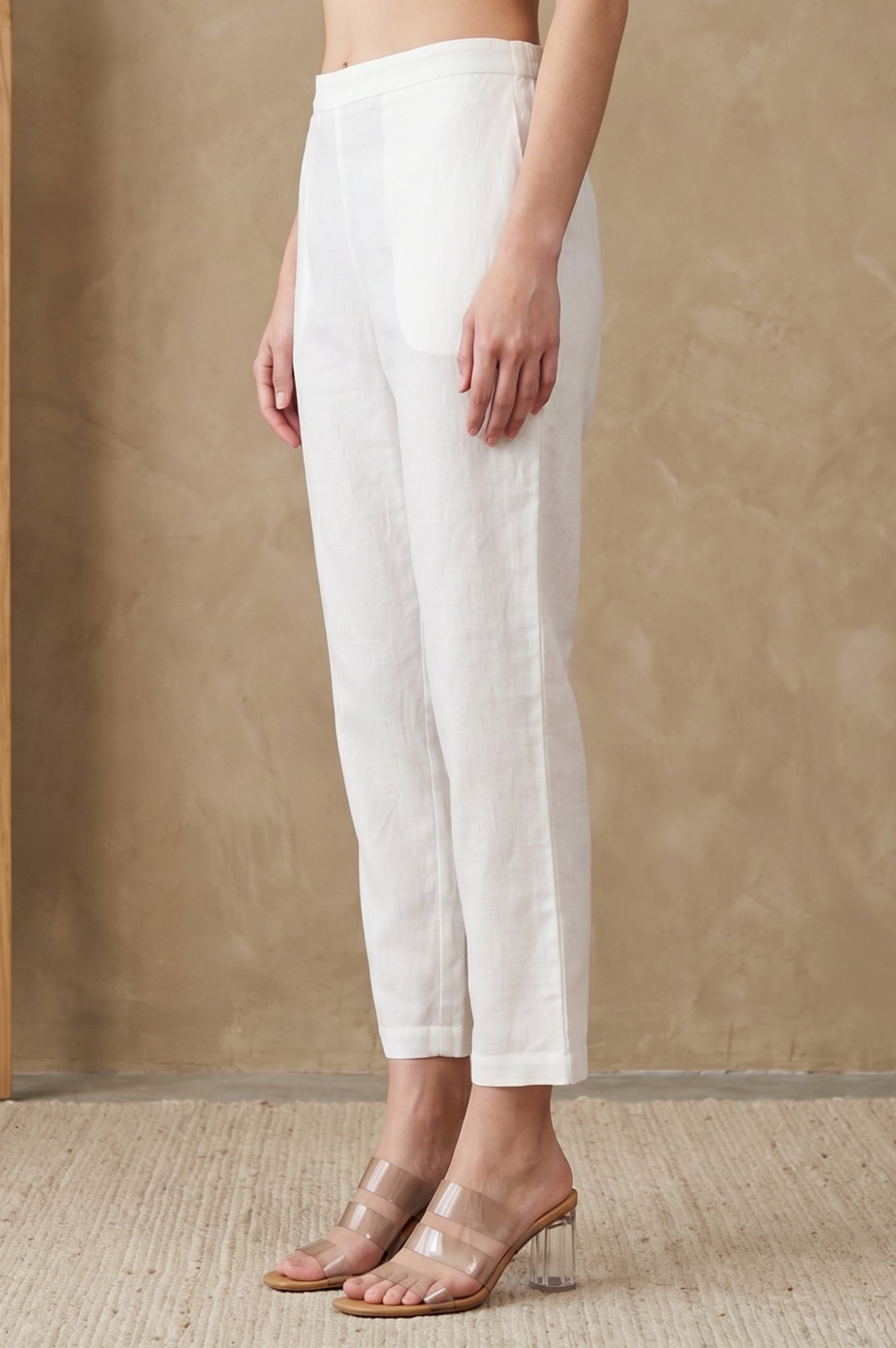 White Solid Pure Cotton Straight Fit Pants