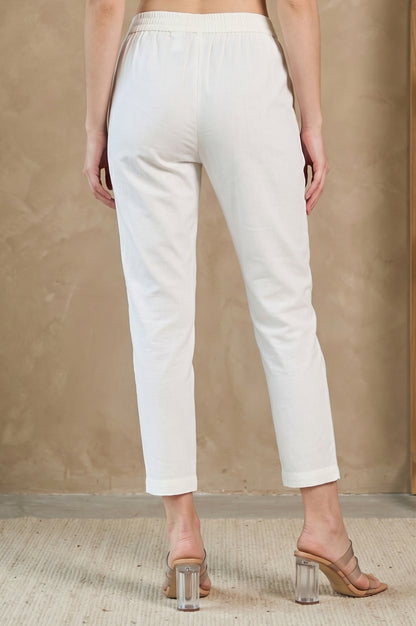 White Solid Pure Cotton Straight Fit Pants