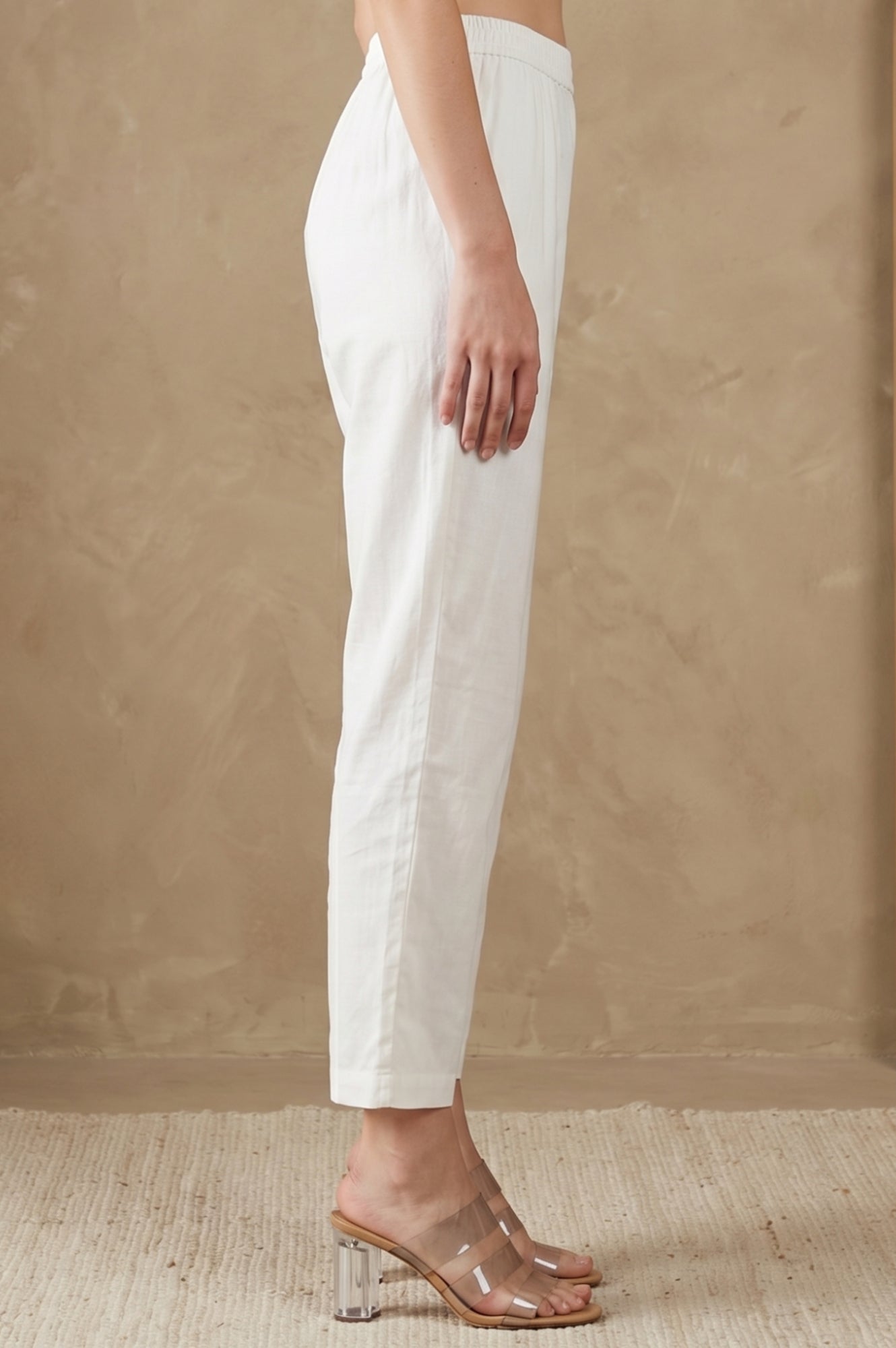 White Solid Pure Cotton Straight Fit Pants