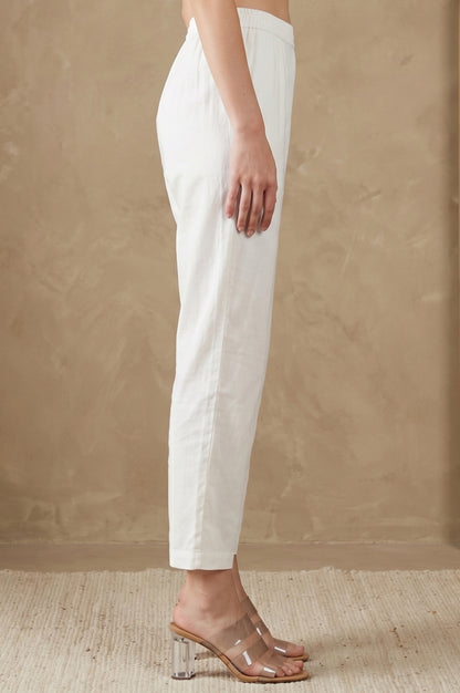 White Solid Pure Cotton Straight Fit Pants