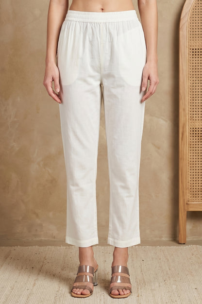 White Solid Pure Cotton Straight Fit Pants