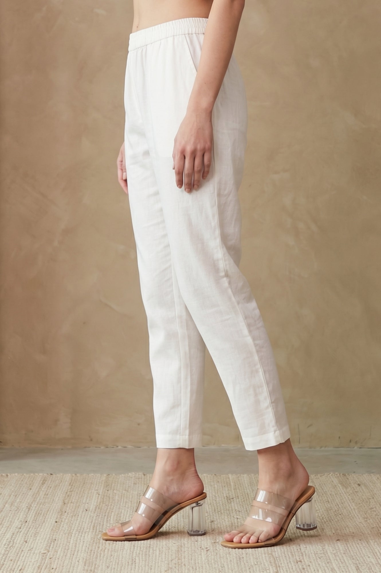 White Solid Pure Cotton Straight Fit Pants