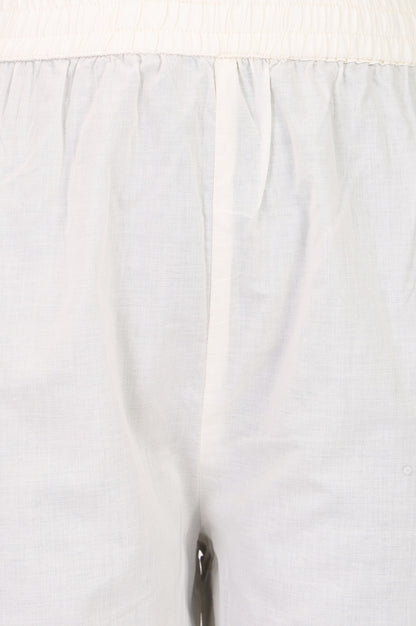White Solid Pure Cotton Straight Fit Pants