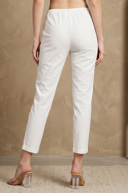 White Solid Pure Cotton Straight Fit Pants