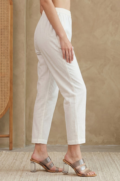 White Solid Pure Cotton Straight Fit Pants