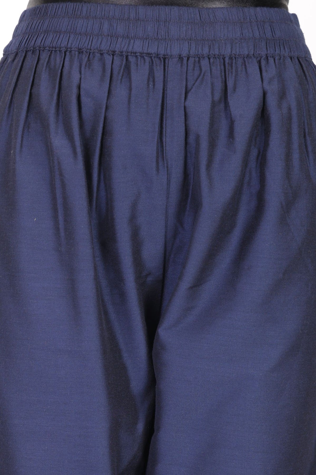 Navy Blue Solid Tape Straight Fit Ankle Length Mid Rise Pants