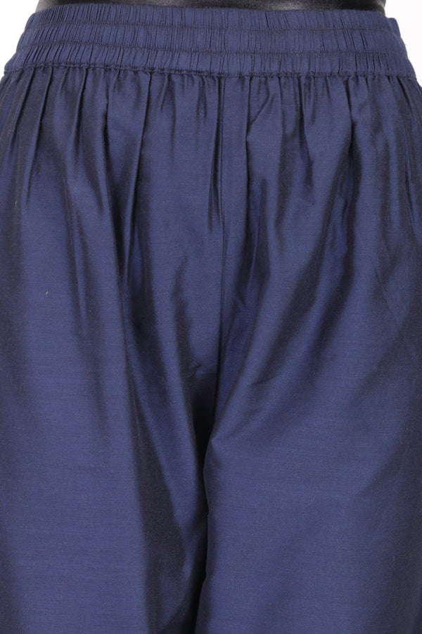 Navy Blue Solid Tape Straight Fit Ankle Length Mid Rise Pants