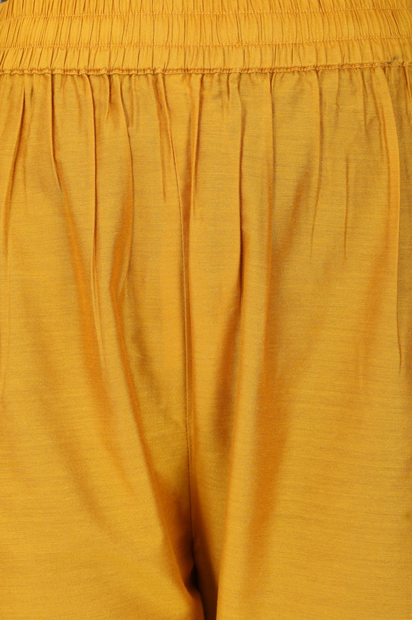 Mustard Thread Embroidered Straight Fit Ankle Length Mid Rise Pants