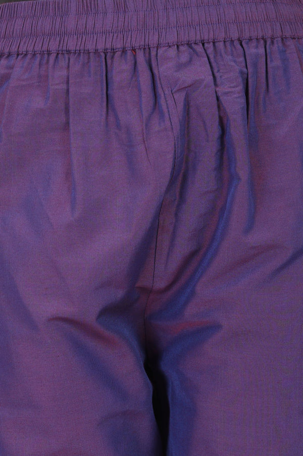 Purple Solid Tape Straight Fit Ankle Length Mid Rise Pants