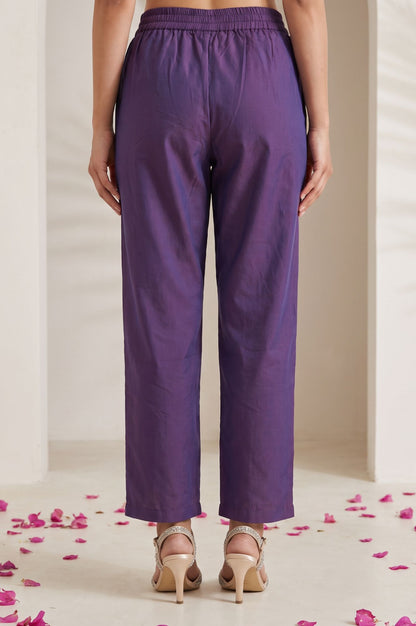 Purple Solid Ps Straight Fit Ankle Length Mid Rise Pants