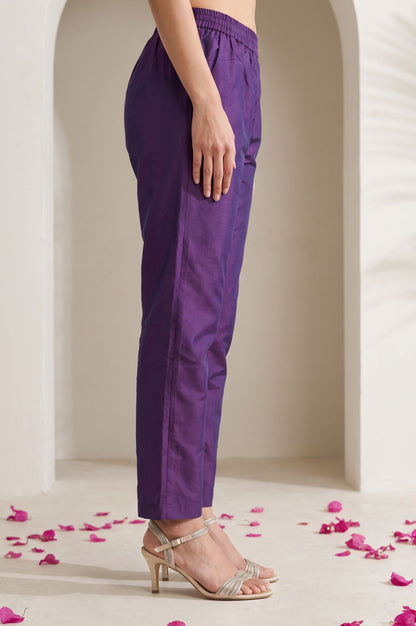 Purple Solid Ps Straight Fit Ankle Length Mid Rise Pants