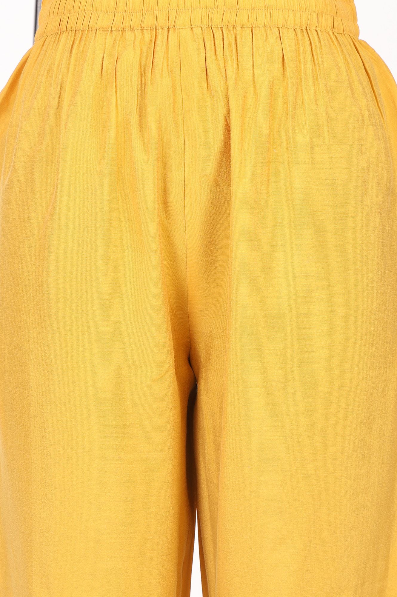Mustard Solid Buttons Chanderi Straight Fit Crop Mid Rise Pant