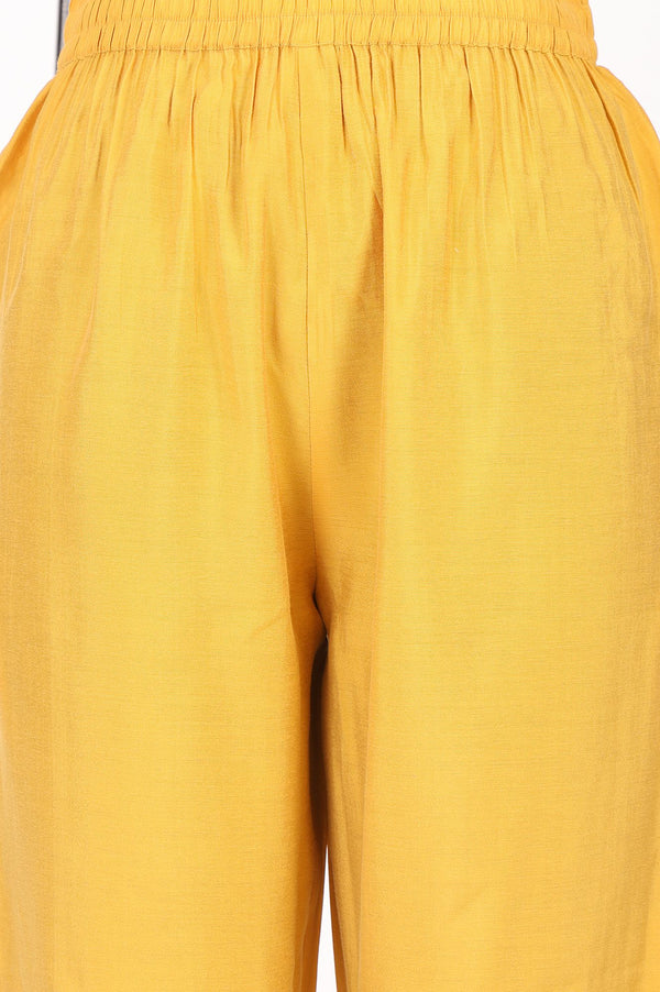 Mustard Solid Buttons Chanderi Straight Fit Crop Mid Rise Pant