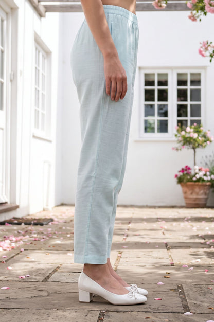 Mint Green Solid Tape Straight Fit Ankle Length Mid Rise Pants