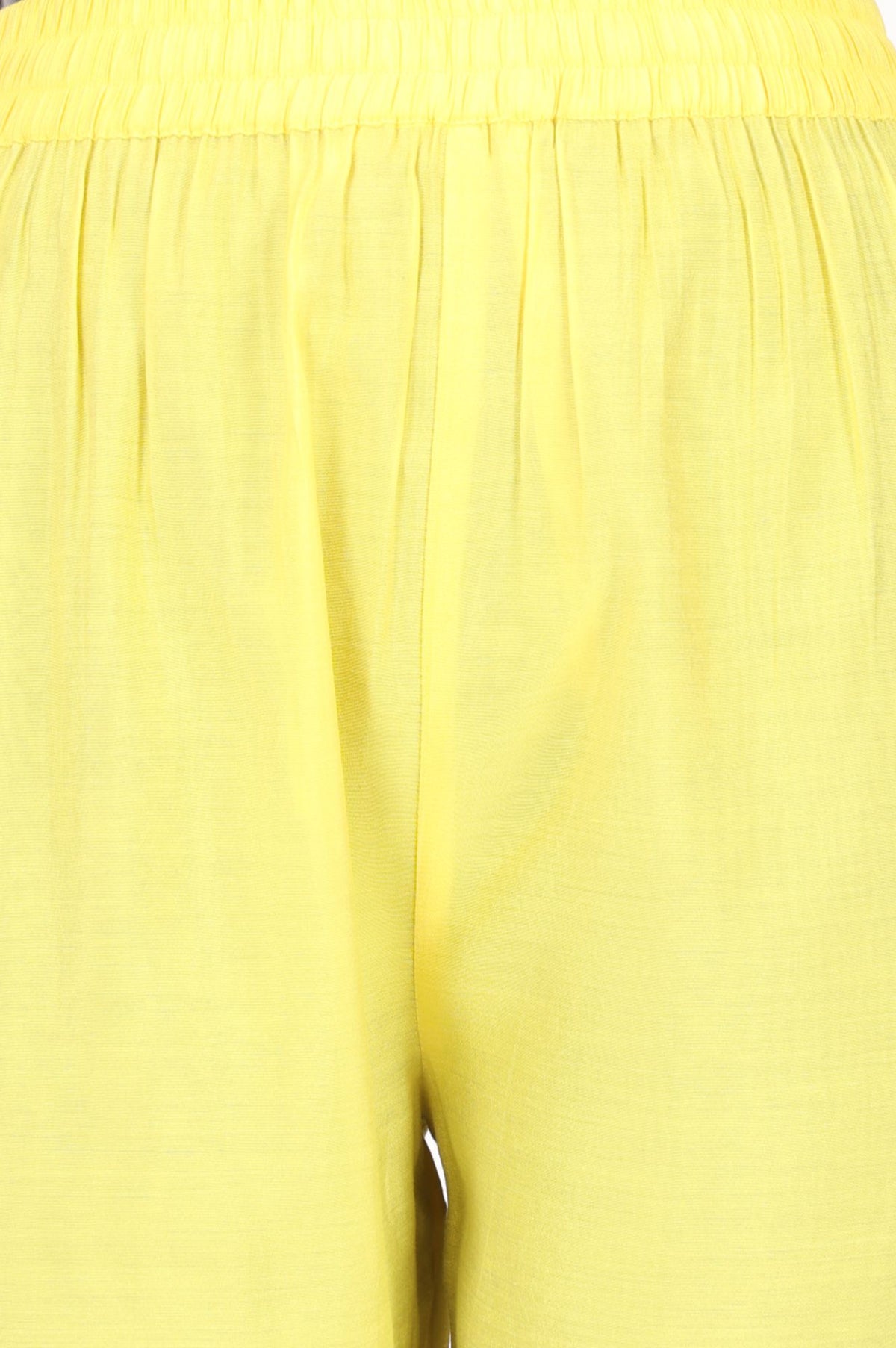 Yellow Solid Buttons Faux Chanderi Straight Fit Ankle Length Mid Rise Pants