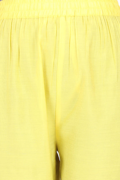Yellow Solid Buttons Faux Chanderi Straight Fit Ankle Length Mid Rise Pants