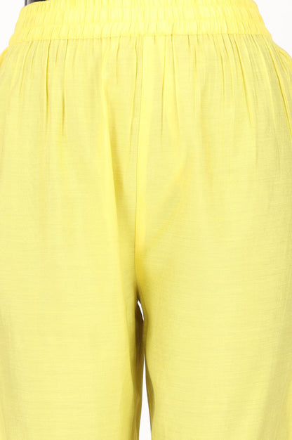 Yellow Solid Tape Straight Fit Ankle Length Mid Rise Pants