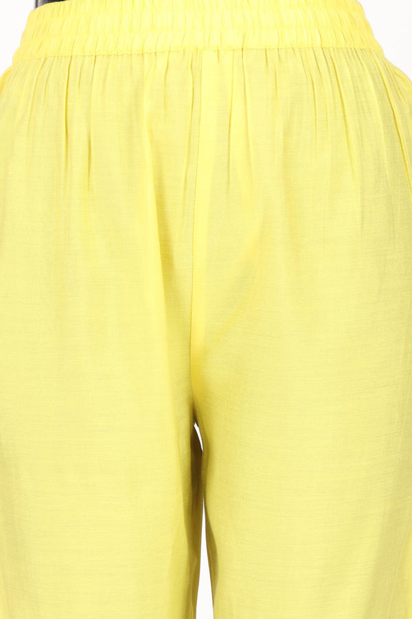 Yellow Solid Tape Straight Fit Ankle Length Mid Rise Pants