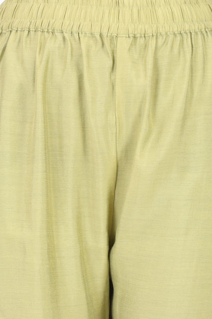 Yellow Solid Buttons Faux Chanderi Straight Fit Pants Ankle Length Mid Rise