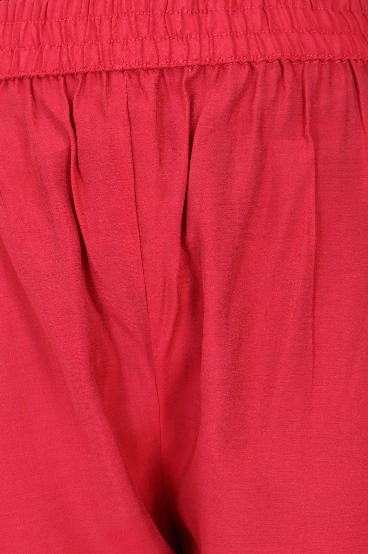 Red Solid Tape Faux Chanderi Straight Fit Ankle Length Mid Rise Pants