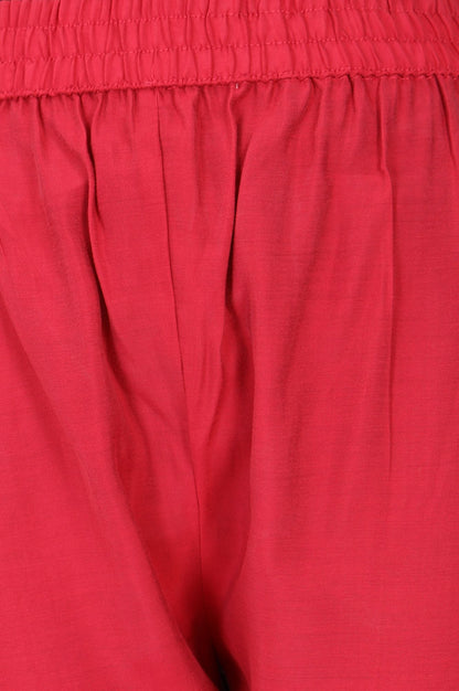 Red Solid Tape Faux Chanderi Straight Fit Ankle Length Mid Rise Pants