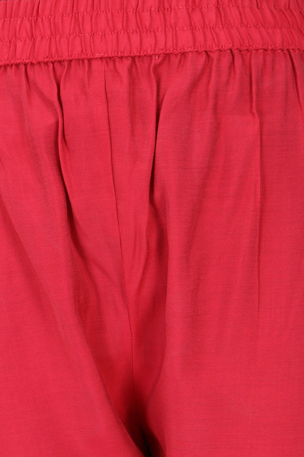 Red Solid Tape Faux Chanderi Straight Fit Ankle Length Mid Rise Pants