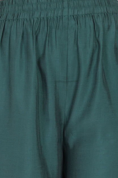 Teal Solid Tape Straight Fit Ankle Length Mid Rise Pants