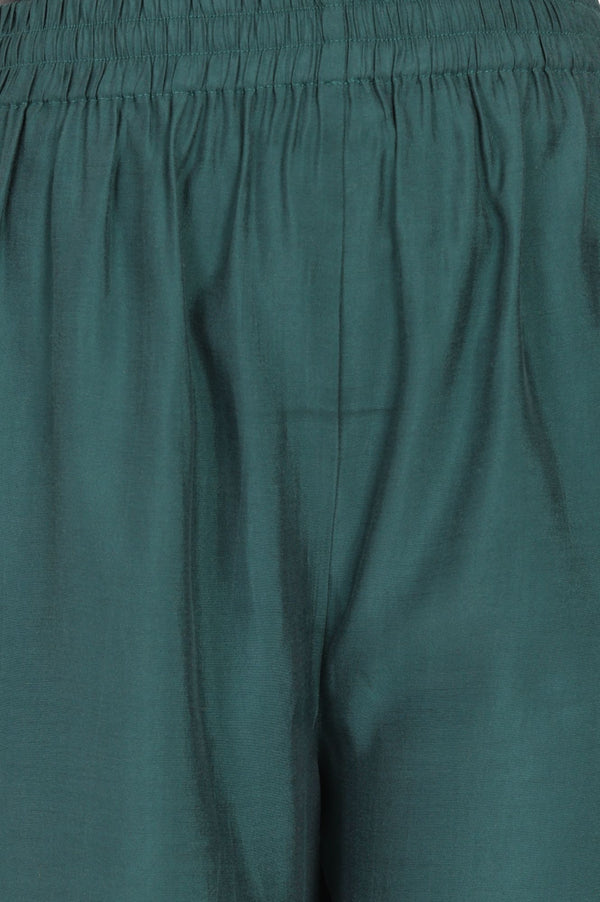 Teal Solid Tape Straight Fit Ankle Length Mid Rise Pants