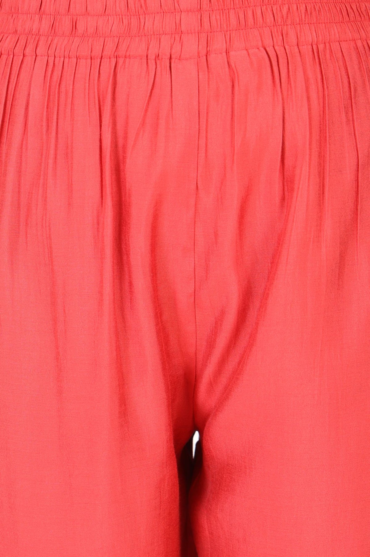Coral Thread Embroidered Faux Chanderi Straight Fit Ankle Length Mid Rise Pants