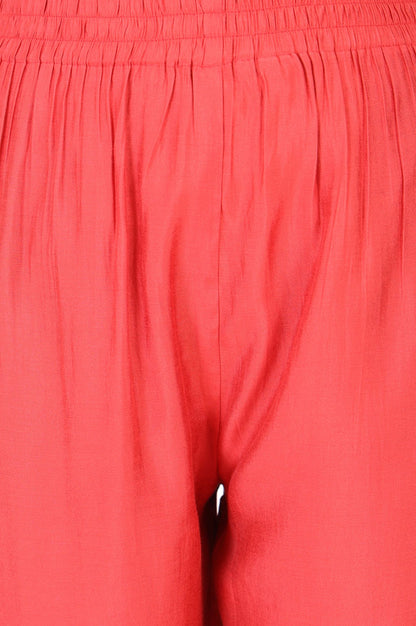 Coral Thread Embroidered Faux Chanderi Straight Fit Ankle Length Mid Rise Pants