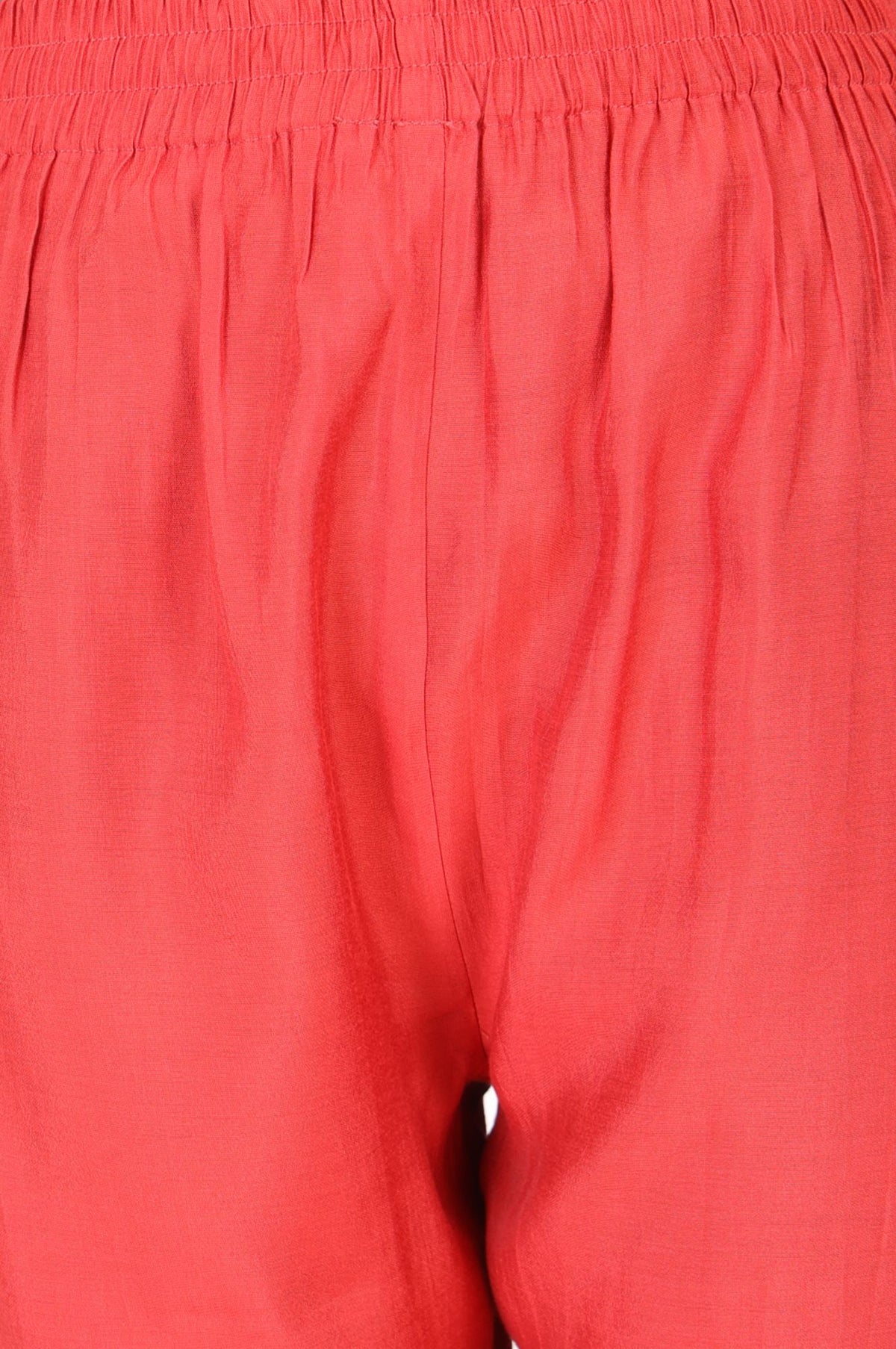 Coral Solid Tape Straight Fit Crop Mid Rise Pants