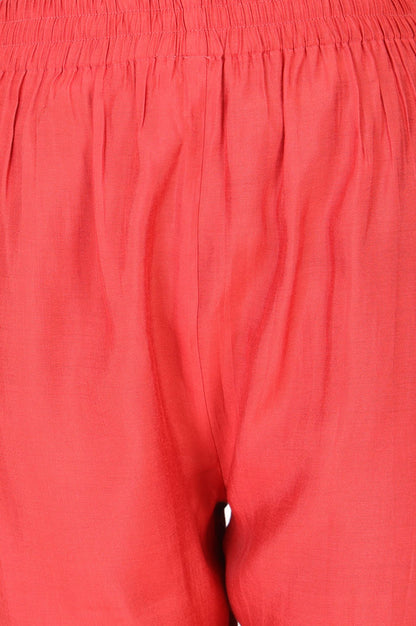 Coral Solid Tape Straight Fit Crop Mid Rise Pants