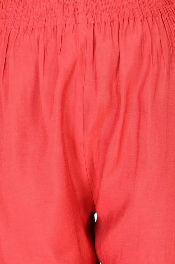 Coral Solid Tape Straight Fit Crop Mid Rise Pants