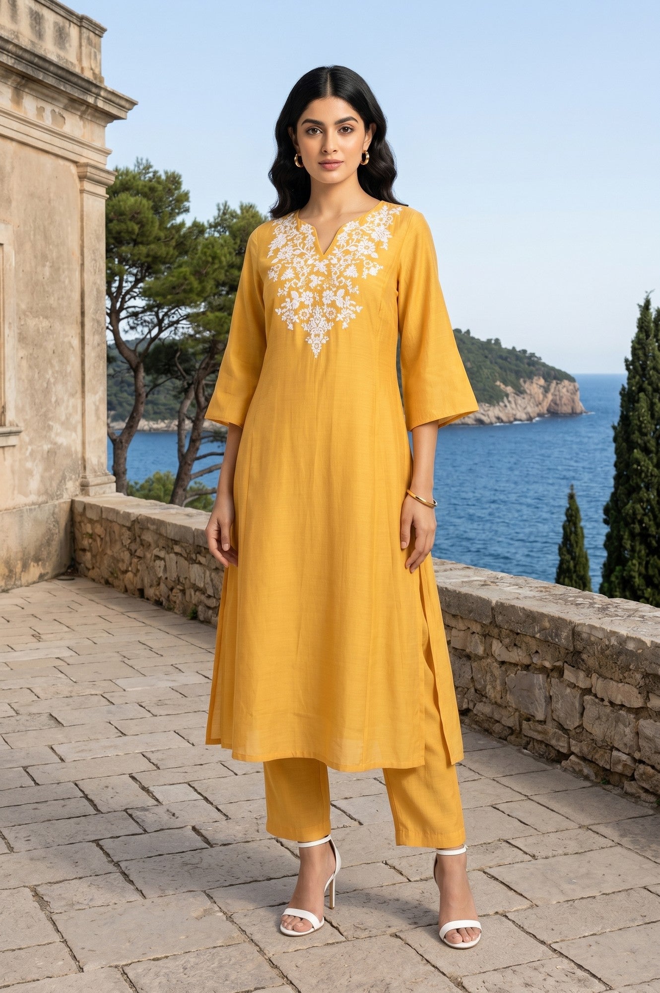 Mustard Straight Fit Ankle Length Pants