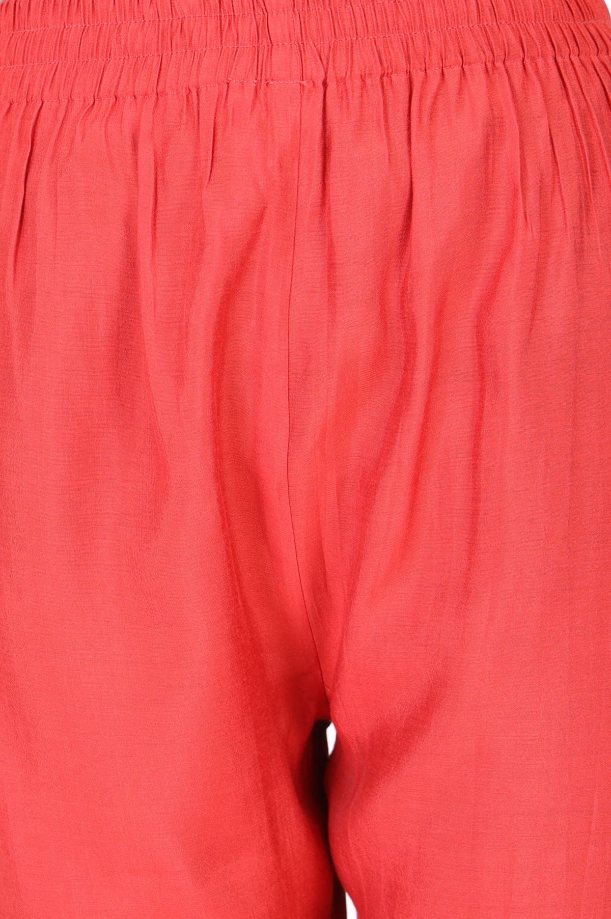 Red Solid Buttons Straight Fit Ankle Length Mid Rise Pants