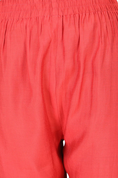 Red Solid Buttons Straight Fit Ankle Length Mid Rise Pants