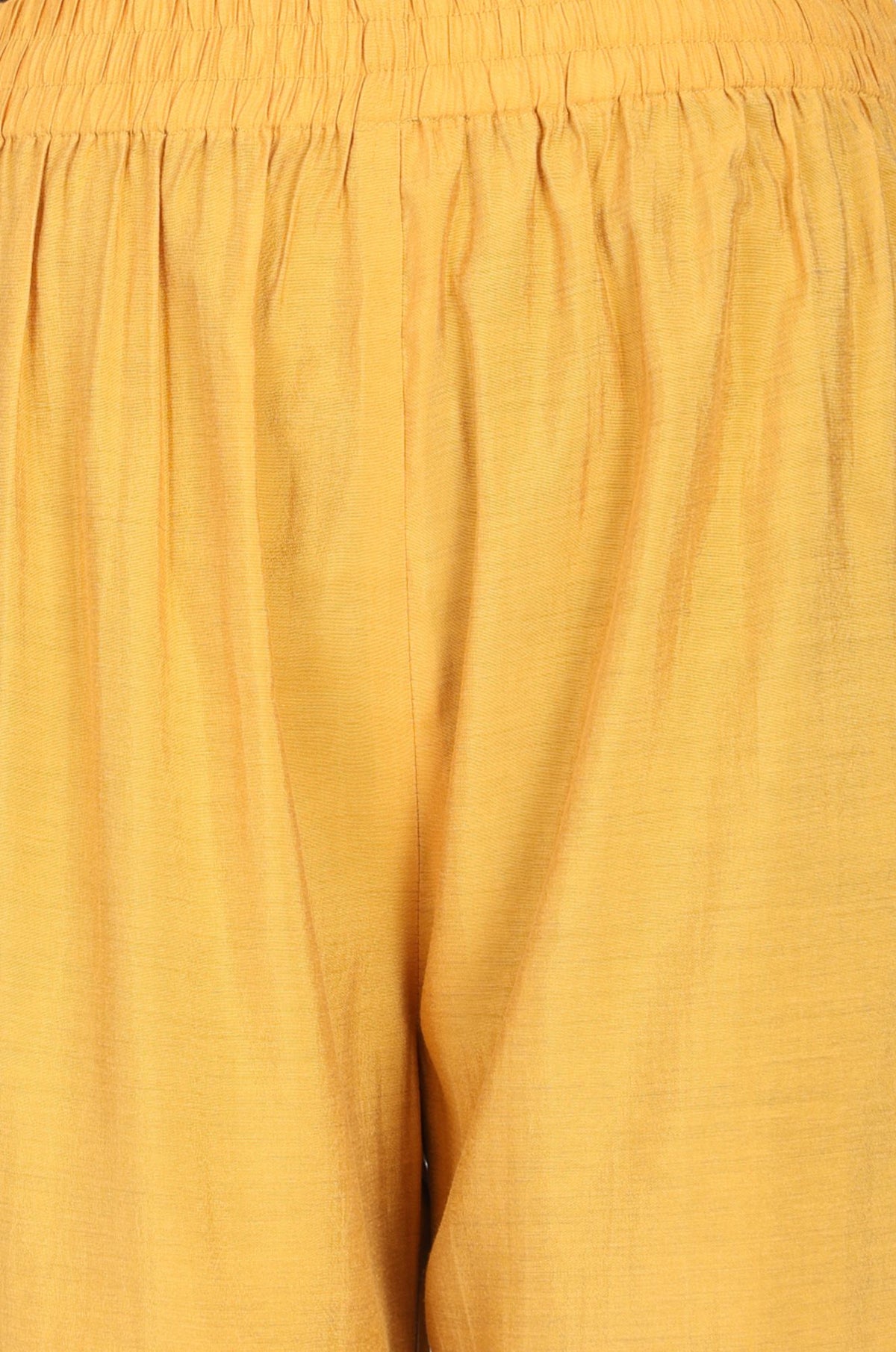 Mustard Solid Buttons Faux Chanderi Straight Fit Pants Ankle Length Mid Rise
