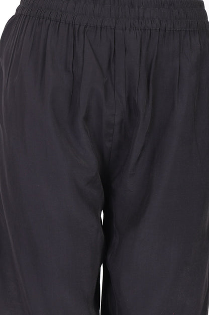 Black Solid Faux Chanderi Ankle Length Pants