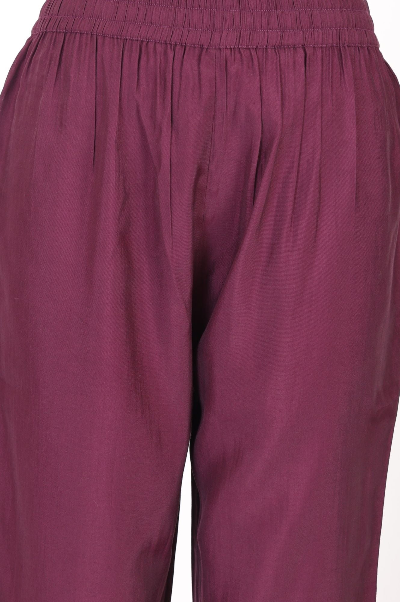 Wine Solid Faux Chanderi Straight Fit Ankle Length Pants