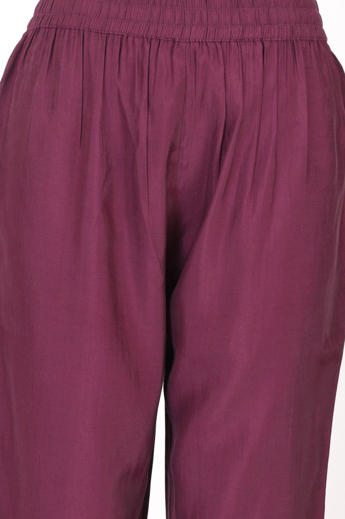 Wine Solid Faux Chanderi Straight Fit Ankle Length Pants