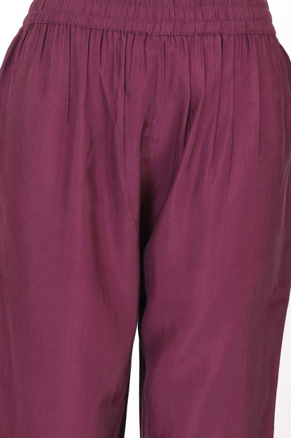 Wine Solid Faux Chanderi Straight Fit Ankle Length Pants