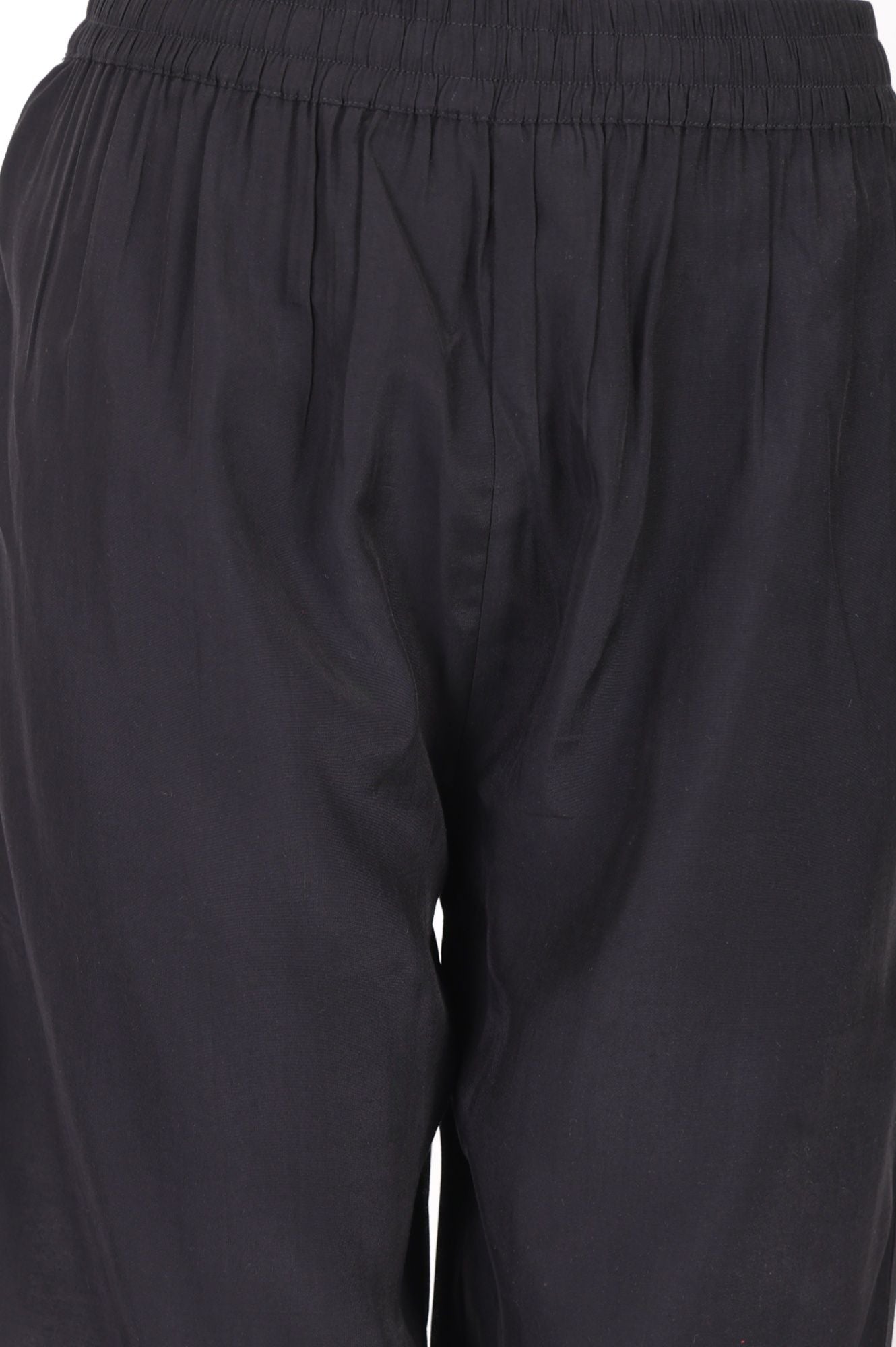 Black Solid Faux Chanderi Straight Fit Ankle Length Pants