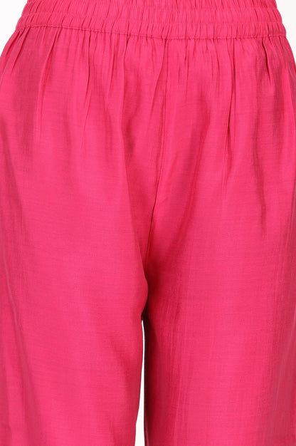 Pink Solid Faux Chanderi Straight Pants