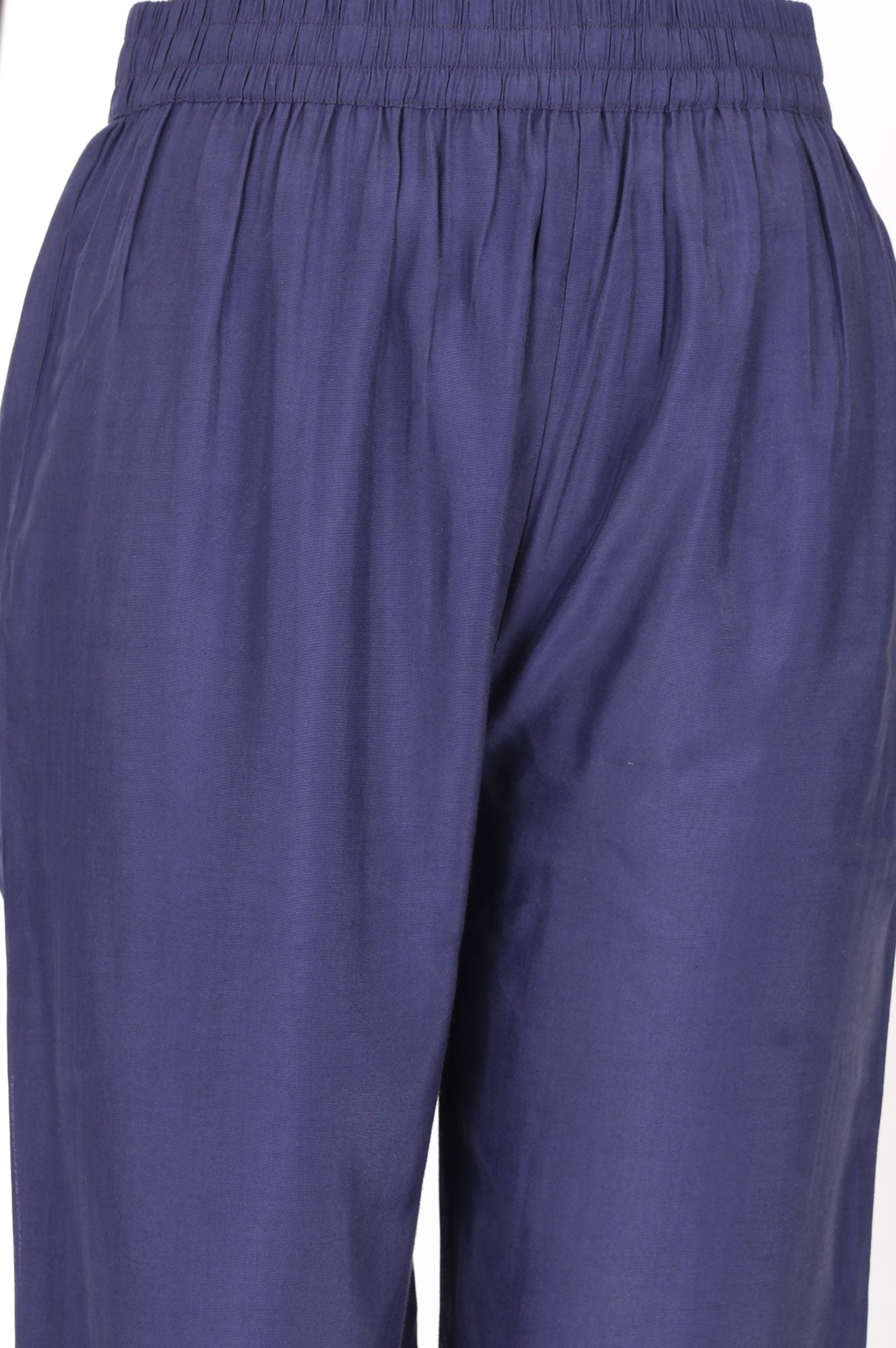 Blue Solid Faux Chanderi Straight Pants