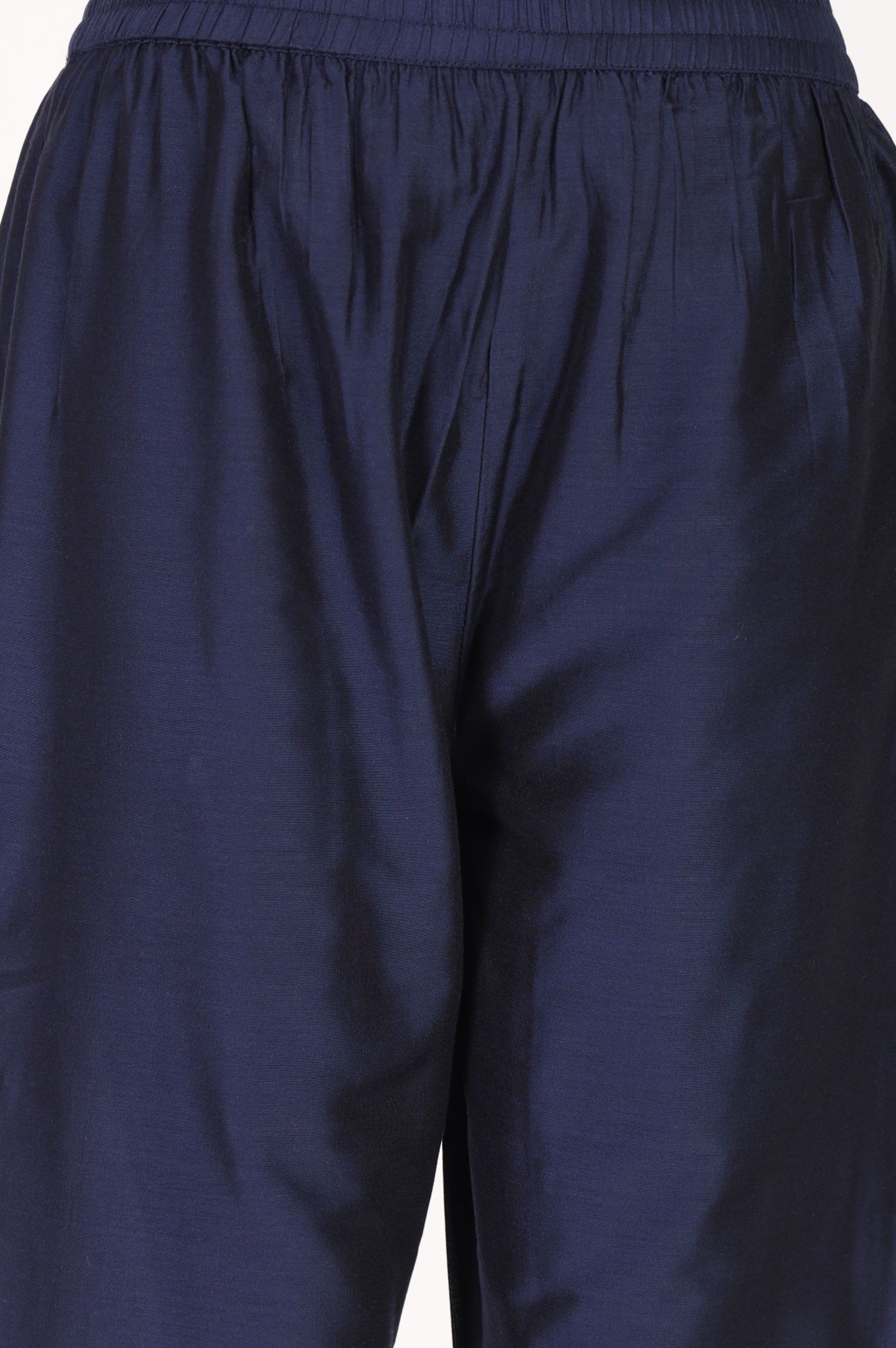 Navy Blue Solid Straight Ankle Length Pants